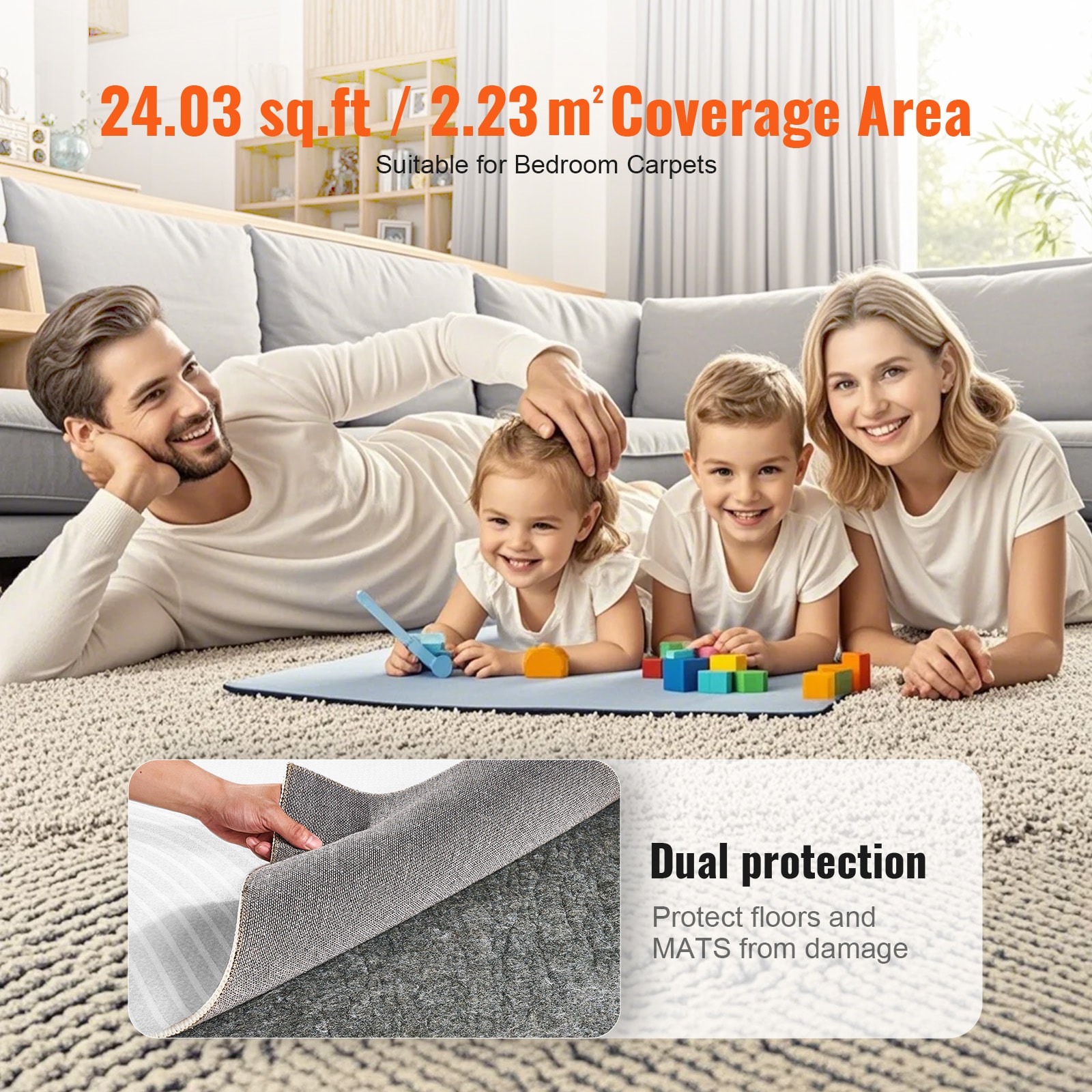 Rug Pad Gripper 4' X 6' Protective Carpet Pad 0.47" Thick For All Floors_voghion.com